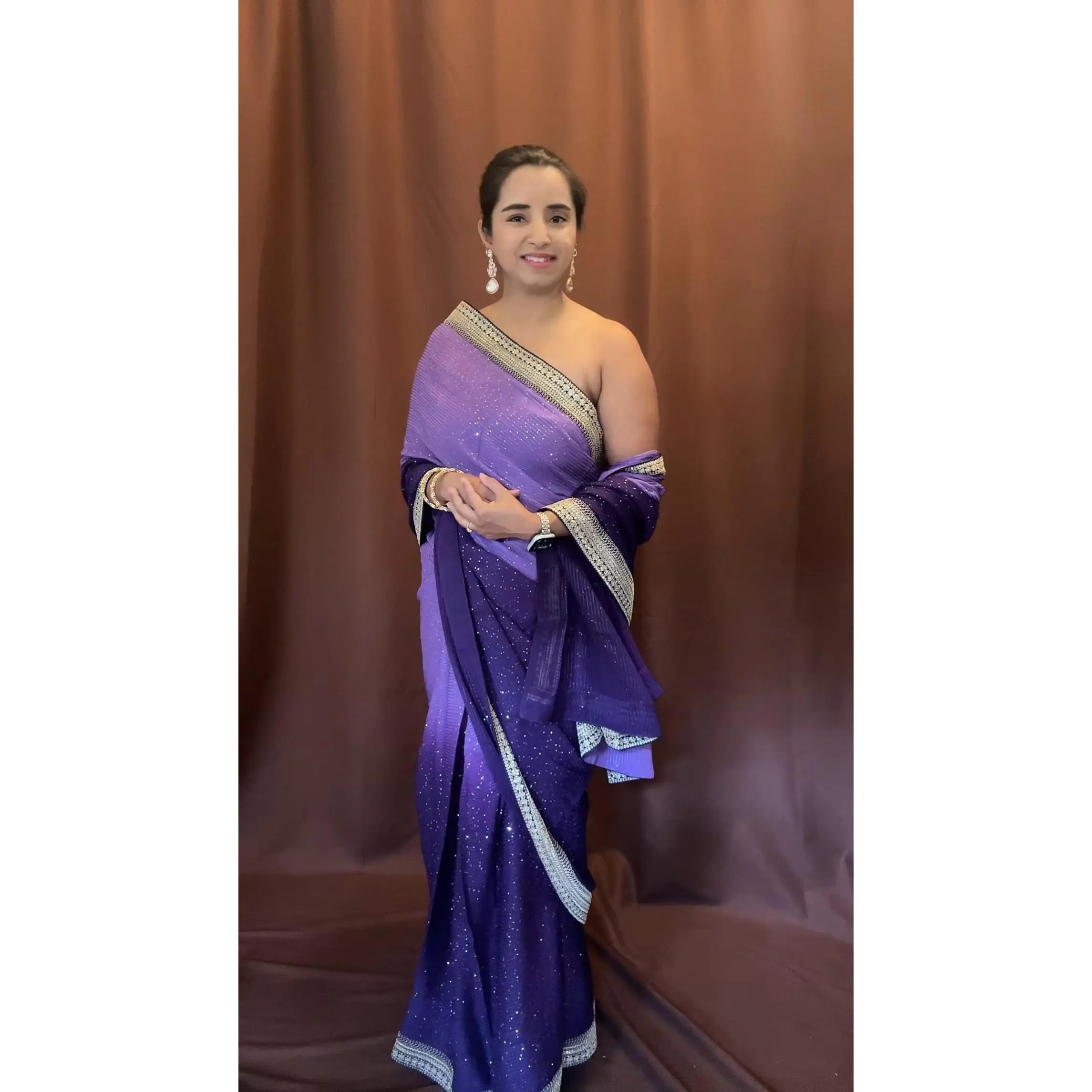 Pure Georgette Sequins  Sabyasachi Designer Saree - purple with blouse fabric