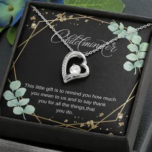 Personalized Heart Pendant Necklace with Cubic Zirconia, Childminder Gifts, Babysitter Gifts, Thank You Gift to her, Gifts for Childminder, Babysitter