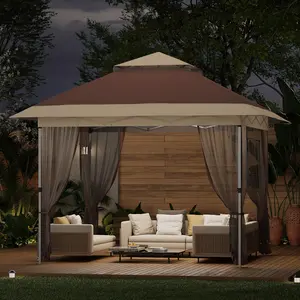 GARVEE 10x10fInstant Pop Up Gazebos,WaterproofCanopy Tent with Mosquito Netting,Outdoor Canopy Shelter with Wheeled Carry Bag for Patio/Garden/Backyard/Party/Camping-All-Weather&All Season(Dark Brown)