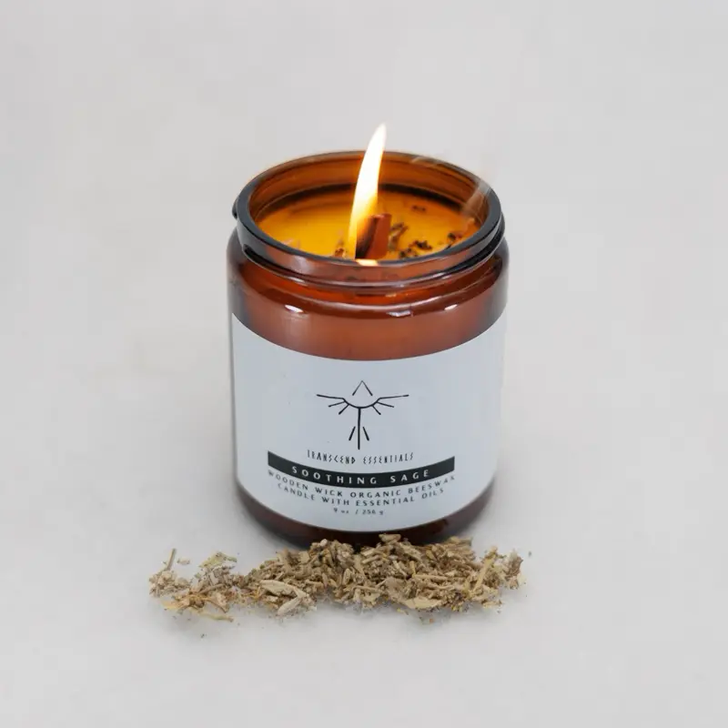 Soothing Sage Organic Beeswax Candle - 9 oz, Organic Scent for Home Decor & Aromatherapy