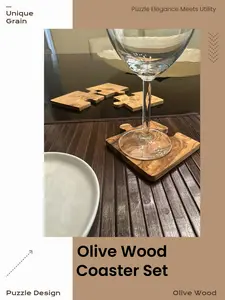 Olive Wood Coaster Puzzle 4-Pcs Set.