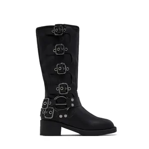 Prettiest Problem Below The Knee Moto Boots - Black