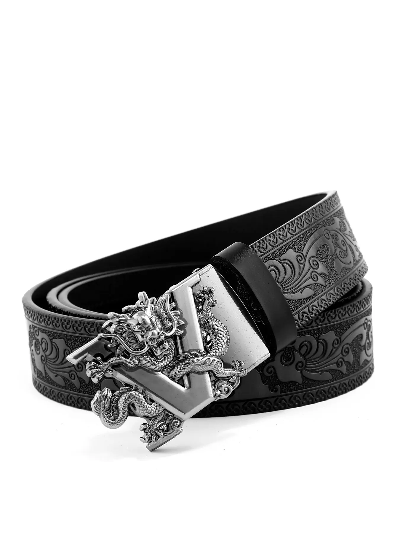 Men's Vintage Dragon Design Automatic Buckle Belt, Western Belt, Decorative Belt, Fashionable PU Leather Belt for Party & Daily Wear, Trendy Versatile Belt for Birthday Gifts, Men's Accessories, Western Style Belt
