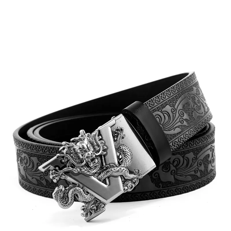 Men's Vintage Dragon Design Automatic Buckle Belt, Western Belt, Fashion Belts, Fashionable PU Leather Belt for Party & Daily Wear, Trendy Versatile Belt for Birthday Gifts, Men's Accessories, Western Style Belt