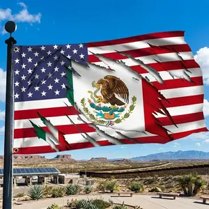 USA Mexico Distressed Flag, Mexican American Pride Horizontal Flag, Patriotic Single Layer Outdoor Banner