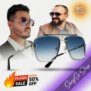 Unisex Gradient Polarized Sunglasses - Vintage Square Aviator Metal Frame, UV-Protective Retro Eyewear for Outdoor Beach Daily Wear