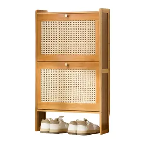 Free Standing Shoe Rack with 2 Flip Drawers Entrance Shoe Storage Cabinet Large Capacity Adjustable Shelves Rack for Hallway Living Room Or Bedroom