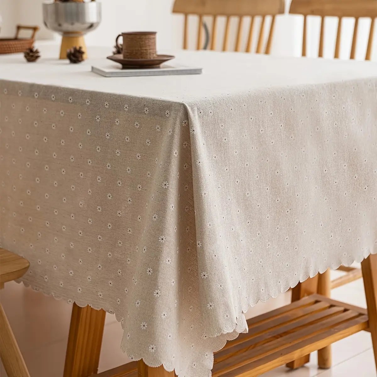 1pc Linen Texture Floral Print Rectangular Tablecloth, Indoor/outdoor Picnic and BBQ, Living Room Dining Table Cloth, Outdoor Camping Party Tablecloth, Indoor Outdoor Patio