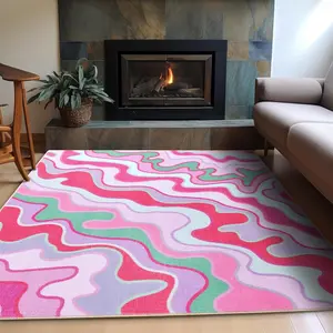 Dopamine Rainbow Wave Design Carpet, Soft Plush Area Rug for Living Room Bedroom Sofa Coffee Table, Fashion Creative Home Decor Modern Abstract Rug