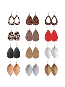 12 Pairs Colorful Diverse Leather Leaf Earrings for Women Men Trendy Lightweight Petal Leopard Earrings Set Unique Teardrop Dangle Drop Earrings Classic Jewelry Set for Autumn