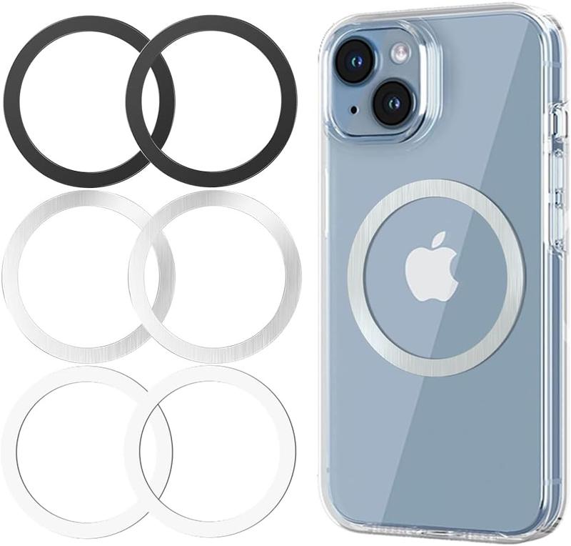 6PCS Ultra-Thin MagSafe Metal Rings – 0.4mm Magnetic Stickers for iPhone 16–12, Galaxy S24/S23, Wireless Charger & Case Alignment Protector Cover
