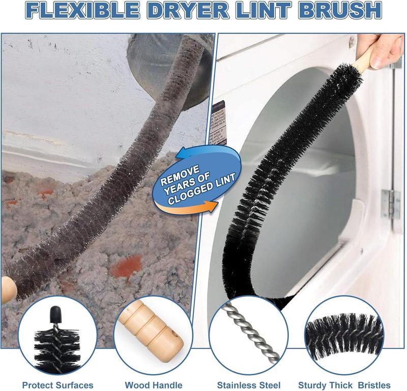 2 Pieces Dryer Vent Cleaner Kit, Dryer Lint Brush, Vacuum Hose Attachment with Stretch Universal Connector,  Quickly Lint Remover