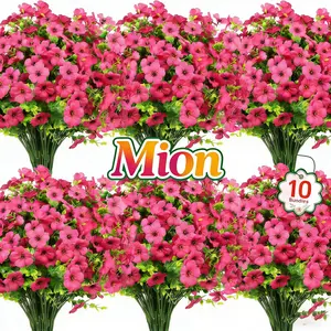 Mion Decor 10 Bundles Rose-Carmine Artificial Flowers for Outdoors UV Resistant Fake Silk Plants for Spring Summer Garden Porch Window Box Table Vase Indoor Outdoor Home Decoration