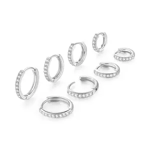 Gold Hoop Earrings for Women Silver Earrings,Cartilage Endless Small Hoop Earrings Set 14K Gold Plated Huggie Earrings for Women Men Jewelry Gifts