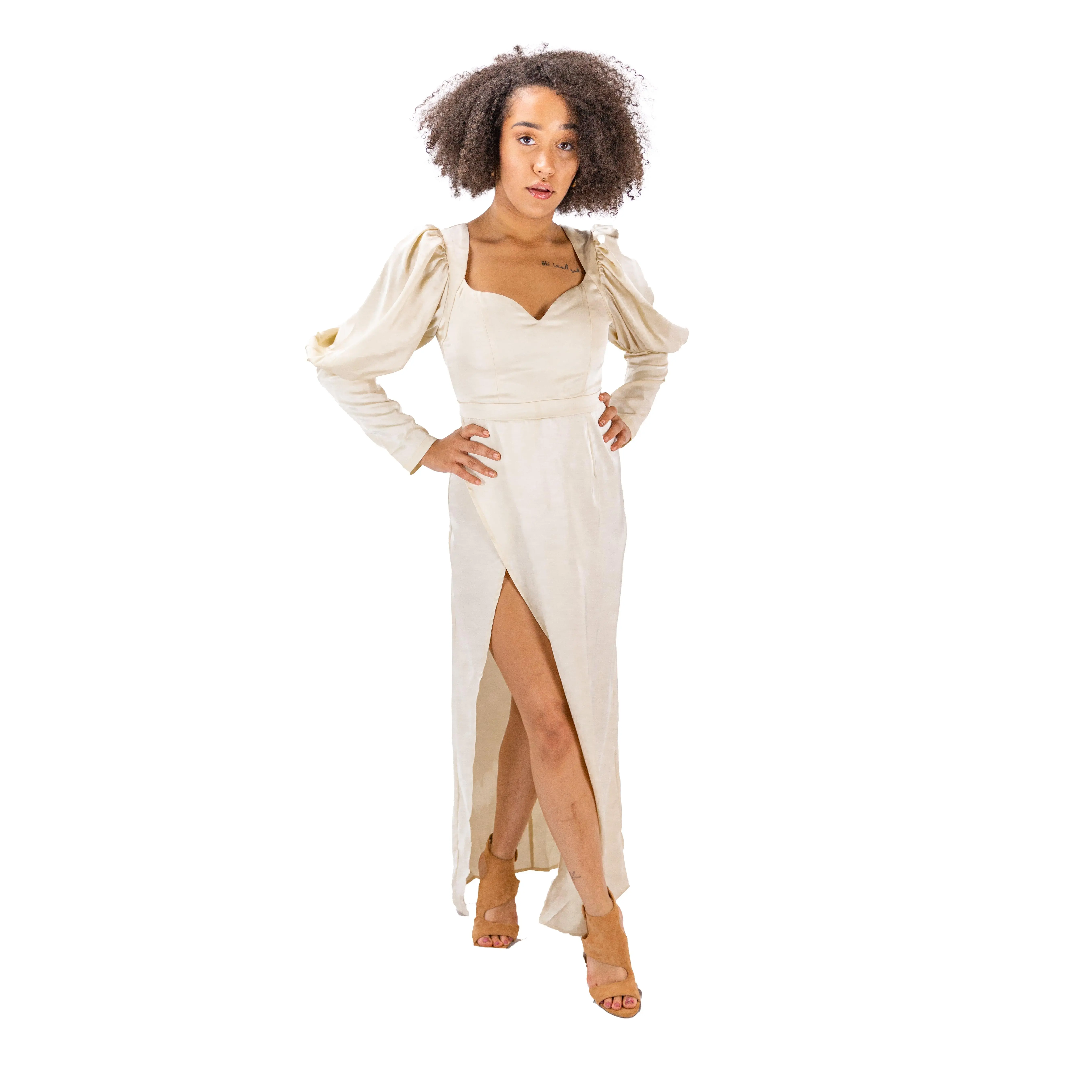 Women's Beige Maxi Dress With Scoop Neckline