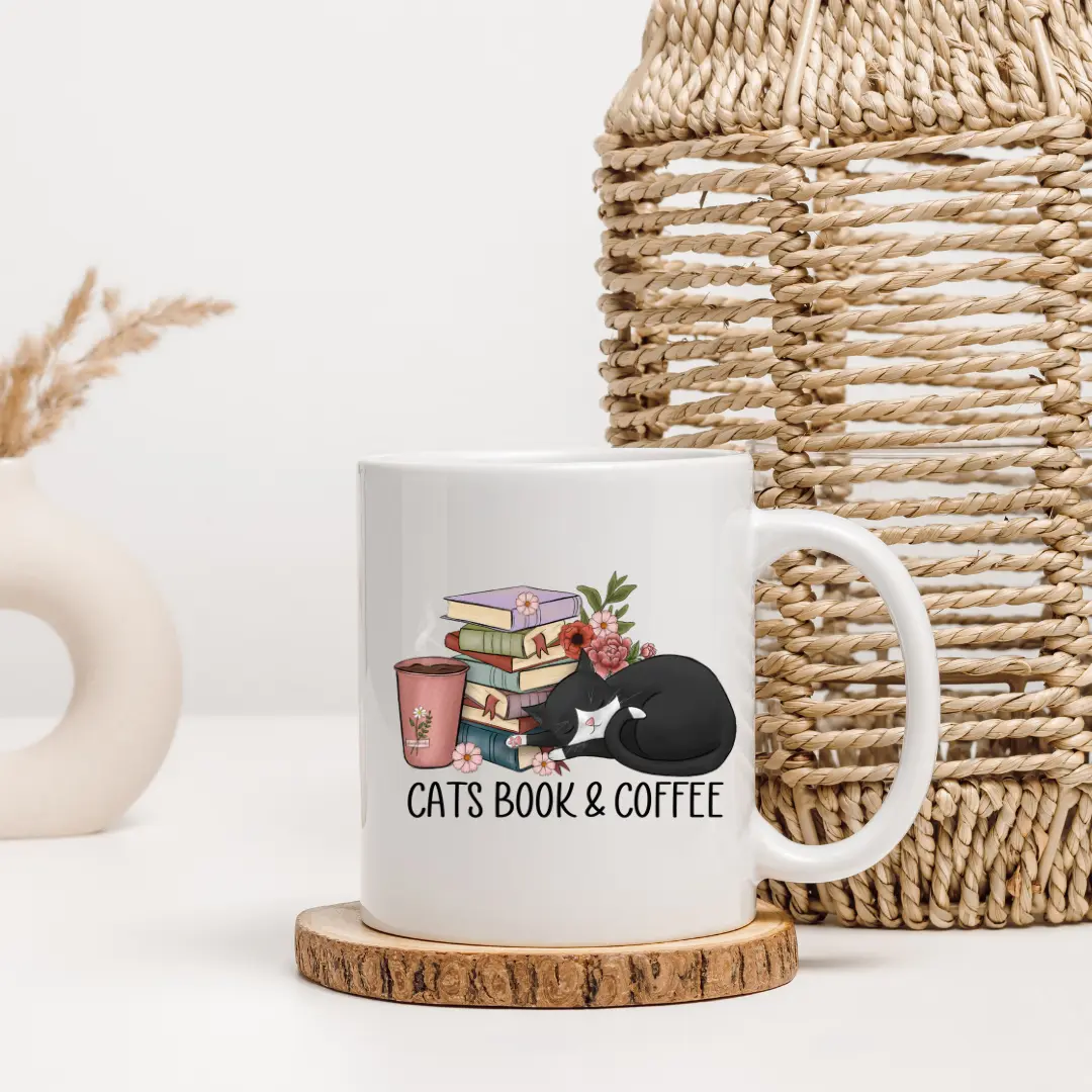 12 oz Ceramic Cats, Book, Coffee Mug - Reusable and Washable - Drinkware ceramic coffee reusable drinkware ceramic mug reusable drinkware