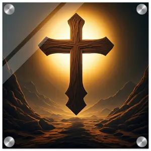 Wooden Holy Cross Acrylic Print 30x30 cm / 12x12″