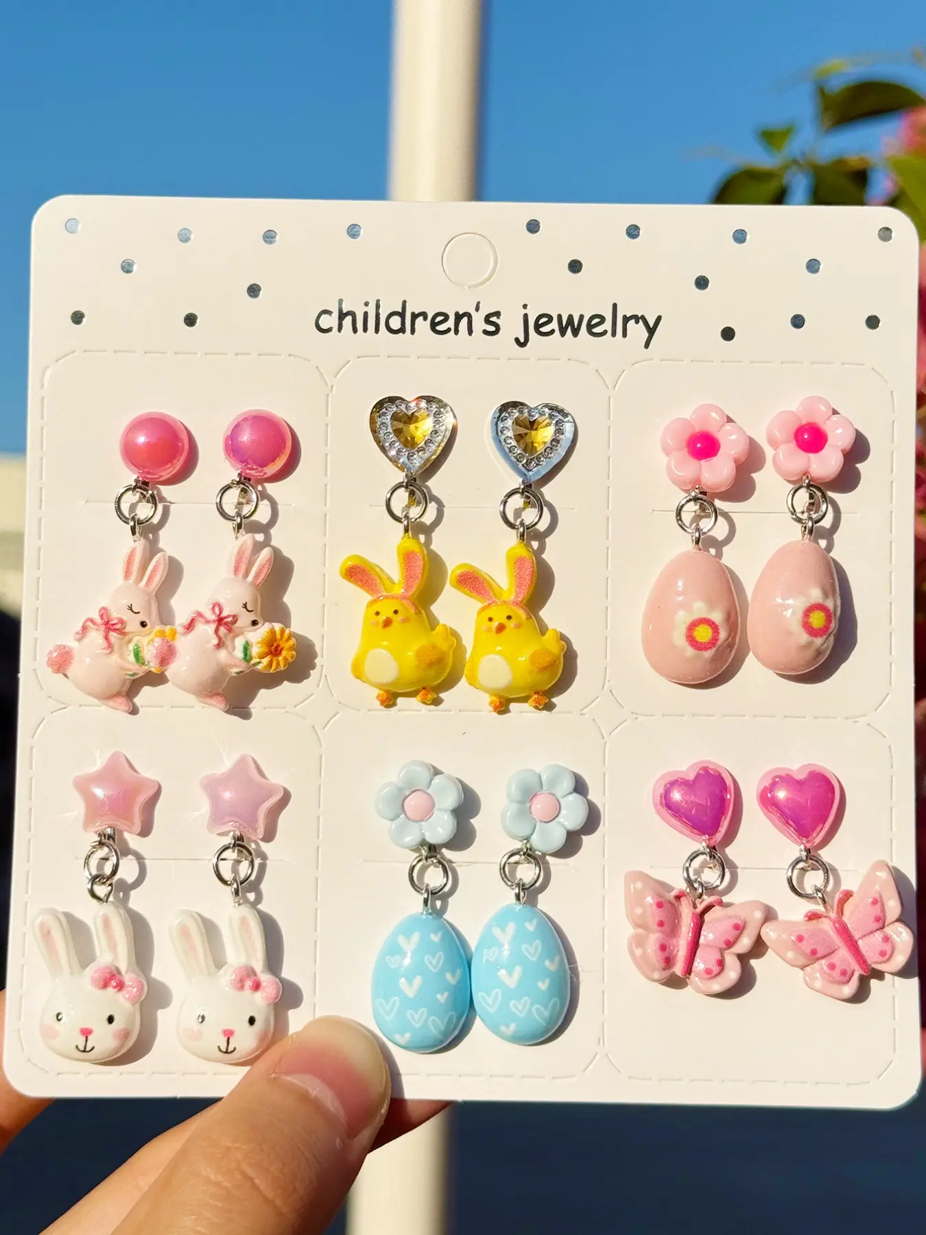 12pcs Cute Clip-on Non Piercing Earrings for Non-Pierced Ears - Easter Bunny/Egg & Valentine's Day Heart/Rainbow Cartoon Jewelry Set