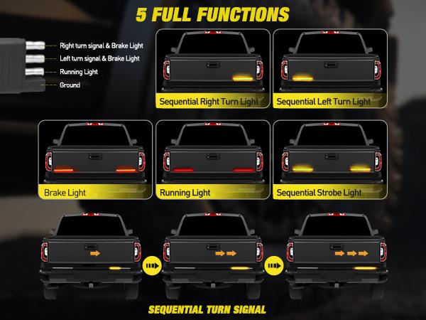 Nilight Truck Tailgate Light Strip 7 Inch Aluminum Frame Double Row 60 LED Red Running Brake Amber Sequential Turn Signals Strobe Lights Bar for Trailer Hitch Cargo Carrier Luggage Rack