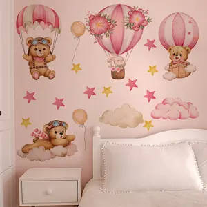 A (30*90cm) hot air balloon bear 2D flat wall sticker, home decoration self-adhesive wall sticker, Decorative wall sticker, M20244
