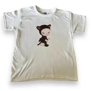 Yoshitomo Nara Handmade Screenprinted  Baby Tee Cat NEW