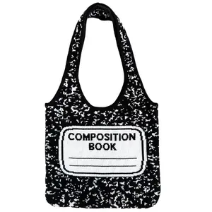 Composition Notebook Tote Bag in 100% Cotton Knit / Fully Reversible with Sheet of Paper Lining / Purse / Perfect for Teachers, Writers, Artists, and Stationery Lovers