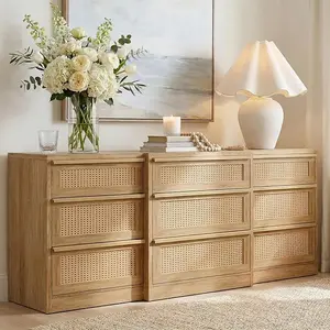 STO'SENSE 9 Drawers Dresser for Bedroom, 63" Wide Rattan Dressers, Large Chest of Drawers for Bedroom, Dresser TV Stand