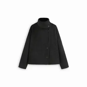 Cider Wool-look Mandarin Collar Button Long Sleeve Oversized Jacket