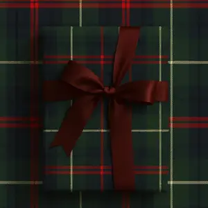 Classic Tartan Plaid Wrapping Paper, Navy Red Green Check Holiday Paper | Timeless Heritage Style