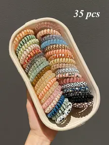 Colorful Elegant Hair Ties for Women, Elastic Telephone Cord Design Hair Ties, Soft and Comfortable, Perfect for All Hair Types, Daily Wear, Sports, and Styling, Hair Accessory, Scrunchie