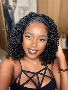 Belle Show Headband Wig for Women, Deep Wave 10 Inch, Curly Hair, Glueless, Machine Made, No Lace, Synthetic Wig for Daily Use