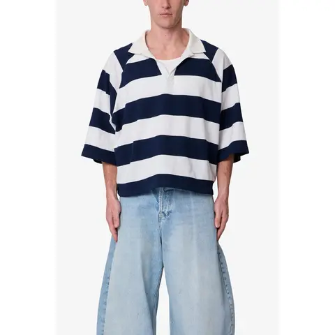 mnml Wide Striped S/S Polo Shirt - White/Navy