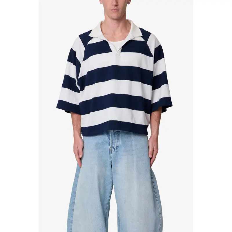 mnml Wide Striped S/S Polo Shirt - White/Navy