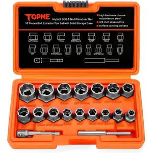18 Piece Bolt Extractor Set,3/8" Drive Rounded Bolt & Nut Remover,Lug Nut Removal Tool with Hex Adapter,Stripped For Damaged,Frozen, Studs,Rusted,Rounded-Off,Nuts & Screws