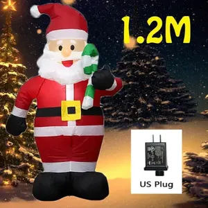 1.2M Christmas Decoration Crutch Santa Claus Inflatable Toy with LED Lights - Outdoor Model Ornament