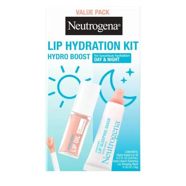 Neutrogena Hydro Boost Lip Hydration Kit with Tinted Lip Oil & Clear Sleeping Mask with Hyaluronic Acid and Enriched Nourishing Moisturizer, Gift Set Daily Lip Care