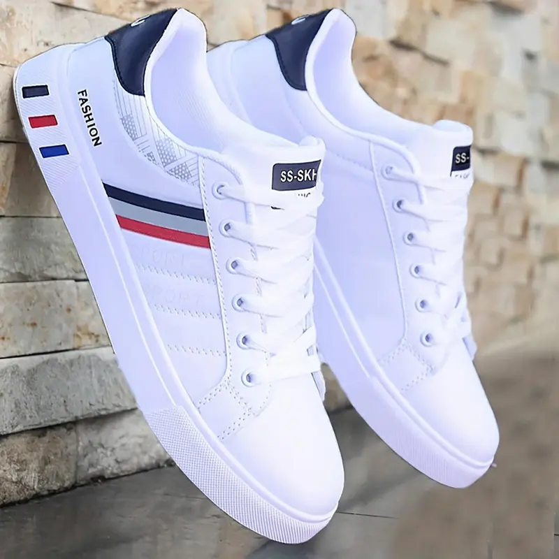Men's Striped & Letter Pattern Lace Up Low Top Sneakers, Running Trainers, Casual Comfortable Breathable Non-slip Sports Running Shoes, Skate Shoes, Versatile Athletic Footwear, for Daily Wear