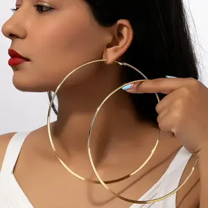Elegant 18K Golden Plated Large Hoop Earrings, Iron Material, Versatile for Daily Wear & Music Festivals, All-Season Statement