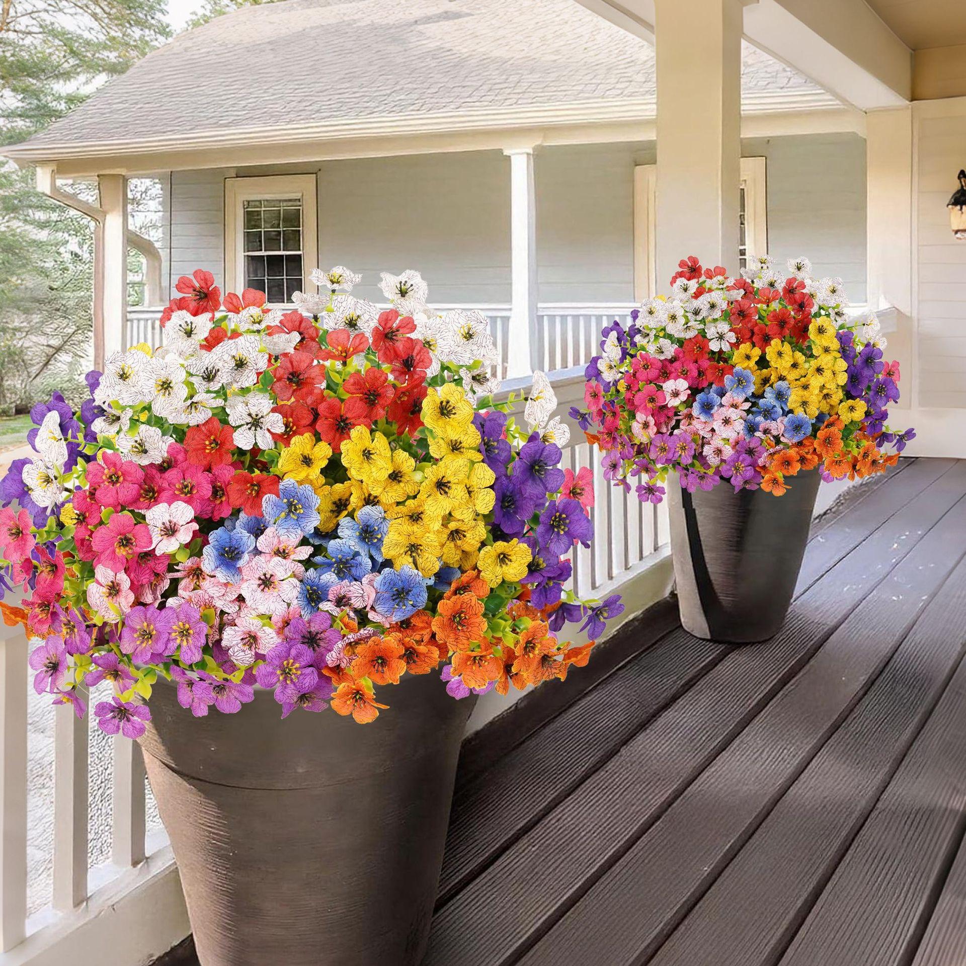 Artificial mixed flowers, 8 pieces/set, outdoor UV-resistant colorful artificial flowers, fake outdoor flowers, eucalyptus and violet, decorative flowers, decorative bouquets suitable for home, garden and porch decoration