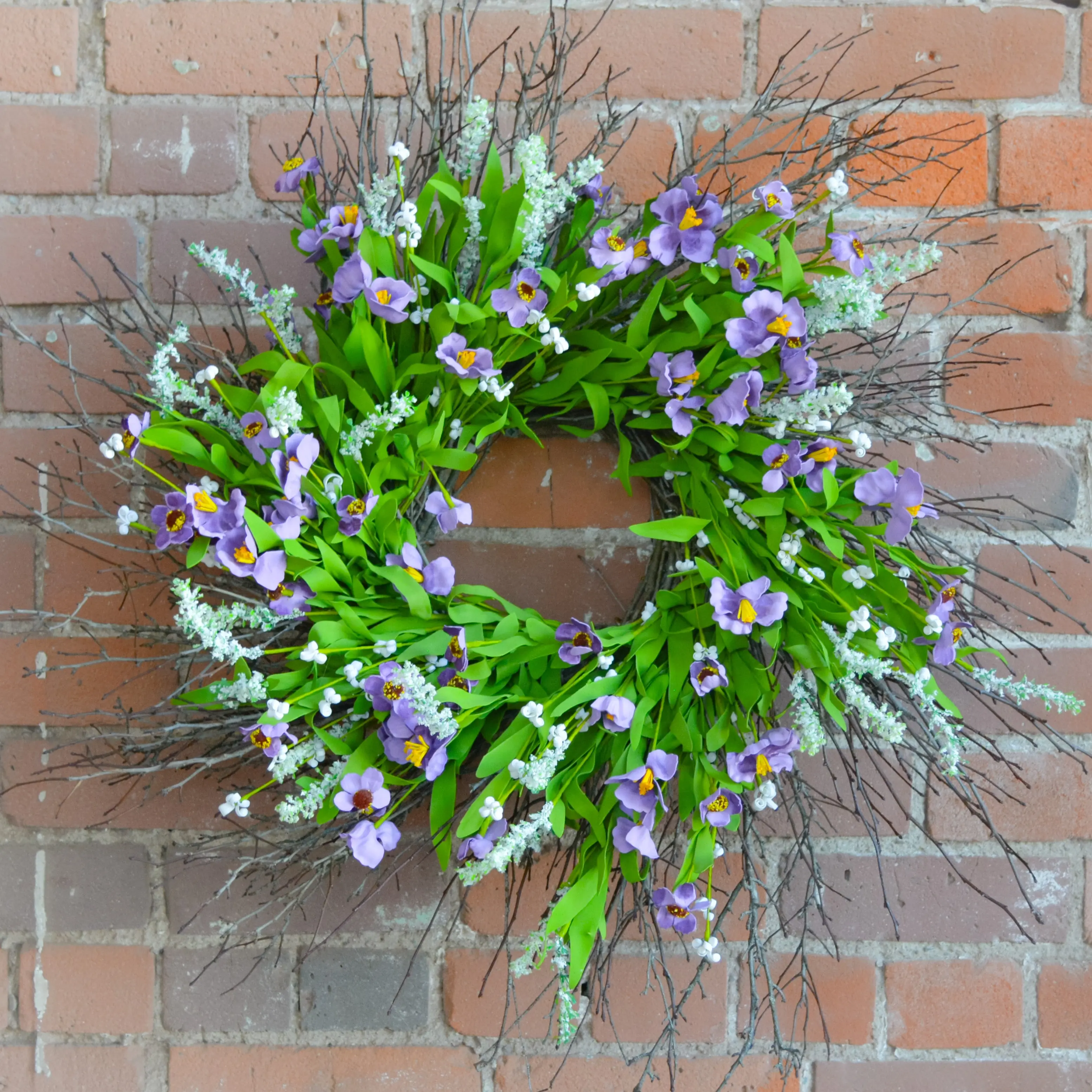 Crafted In the USA. 24" White Lavender Twig Wreath