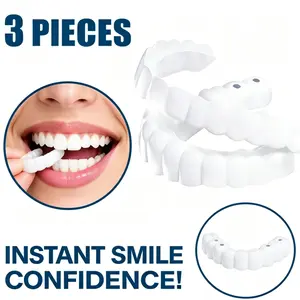 [3PC]Snap-On Silicone Teeth Whitening Veneers Soft, Flexible Cosmetic Teeth Covers Invisible & No Glue Needed Photo-Ready Smile Enhancer Instant Visual Look Enhancer