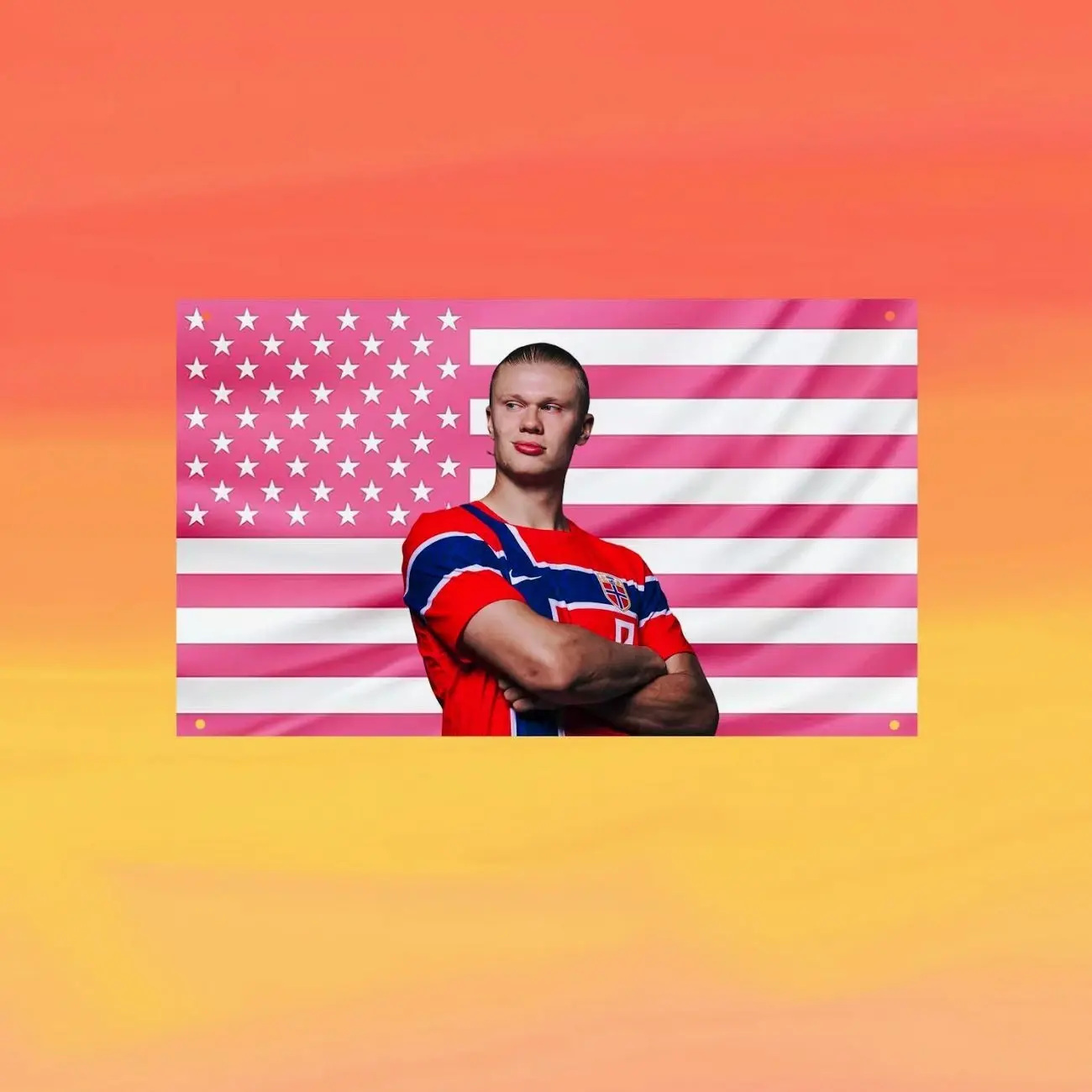 Erling Haaland Pink US Wall Tapestry Flag, Football Wall Art, Soccer Bedroom Decor, Sports Fan Banner