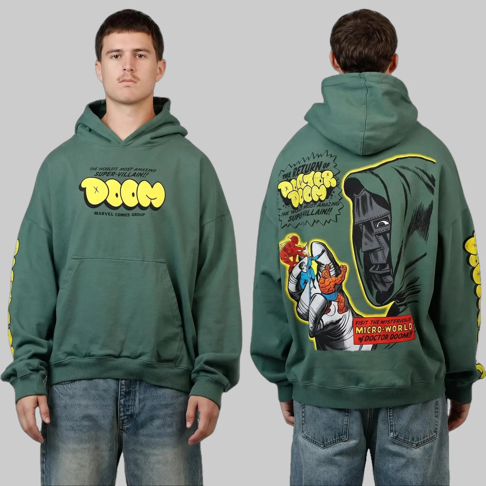 Vintage Comic Doctor Doom Graphic Hoodie Retro Super Hooded Aesthetic Heavyweight Hoody Casual Streetwear