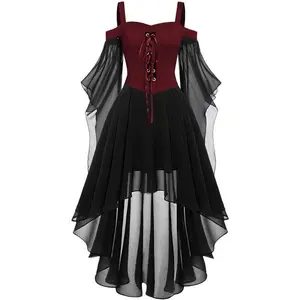 Women’s Halloween costume, adult sexy witch costume, plus-size Renaissance/medieval vampire butterfly-sleeve set, 2025