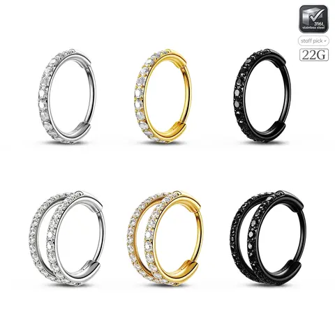 OUFER 22G AAA+ CZ Shine 316L Stainless Steel Hinged Segment Hoop Nose Ring, Tarnish Proof Unisex Body Jewelry for Nostril & Septum Piercing, 6mm-8mm Septum Ring