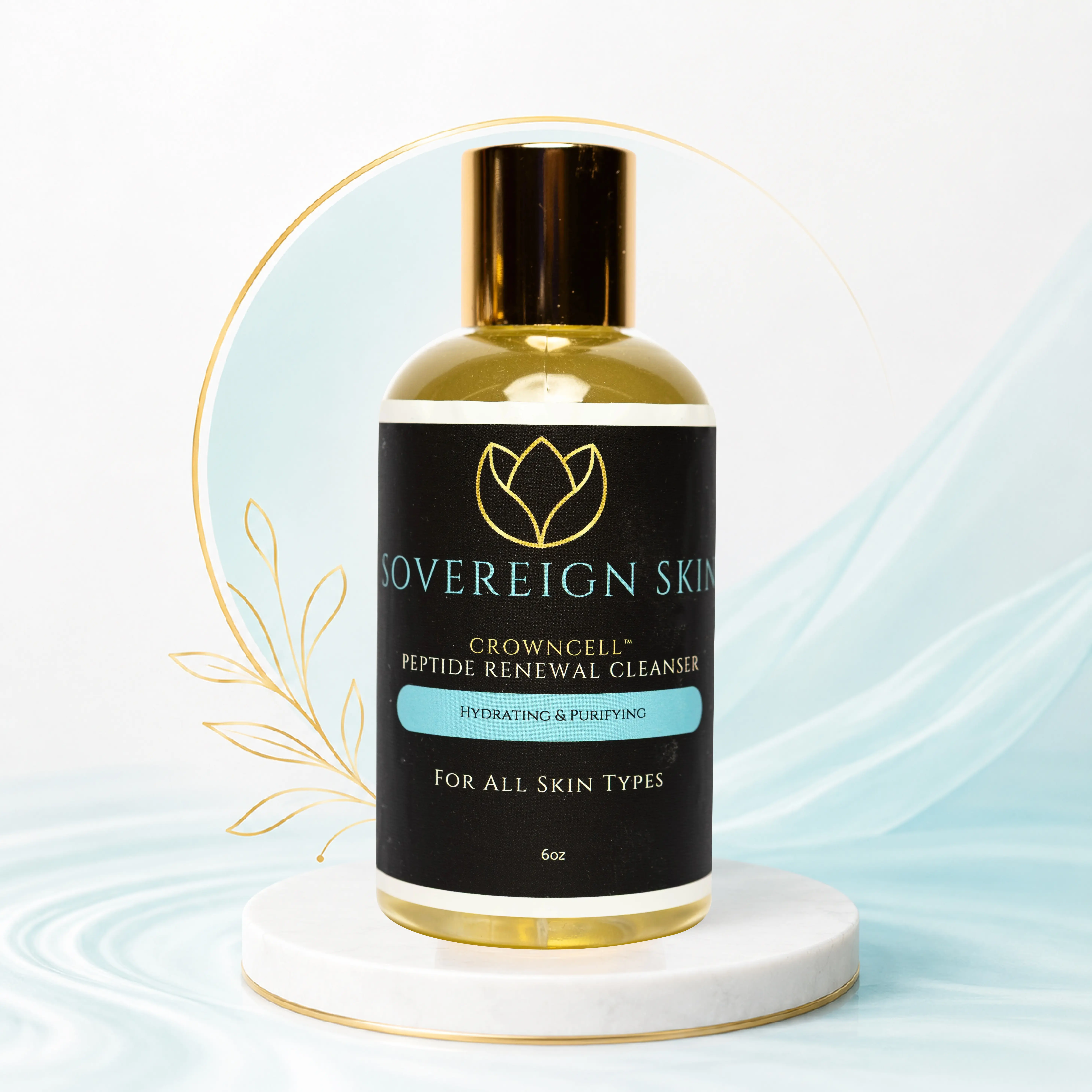 Sovereign Skin CrownCell Peptide Renewal Cleanser Hydrating Peptide Face Wash | Gentle Purifying Cleanser for All Skin Types | 6 oz