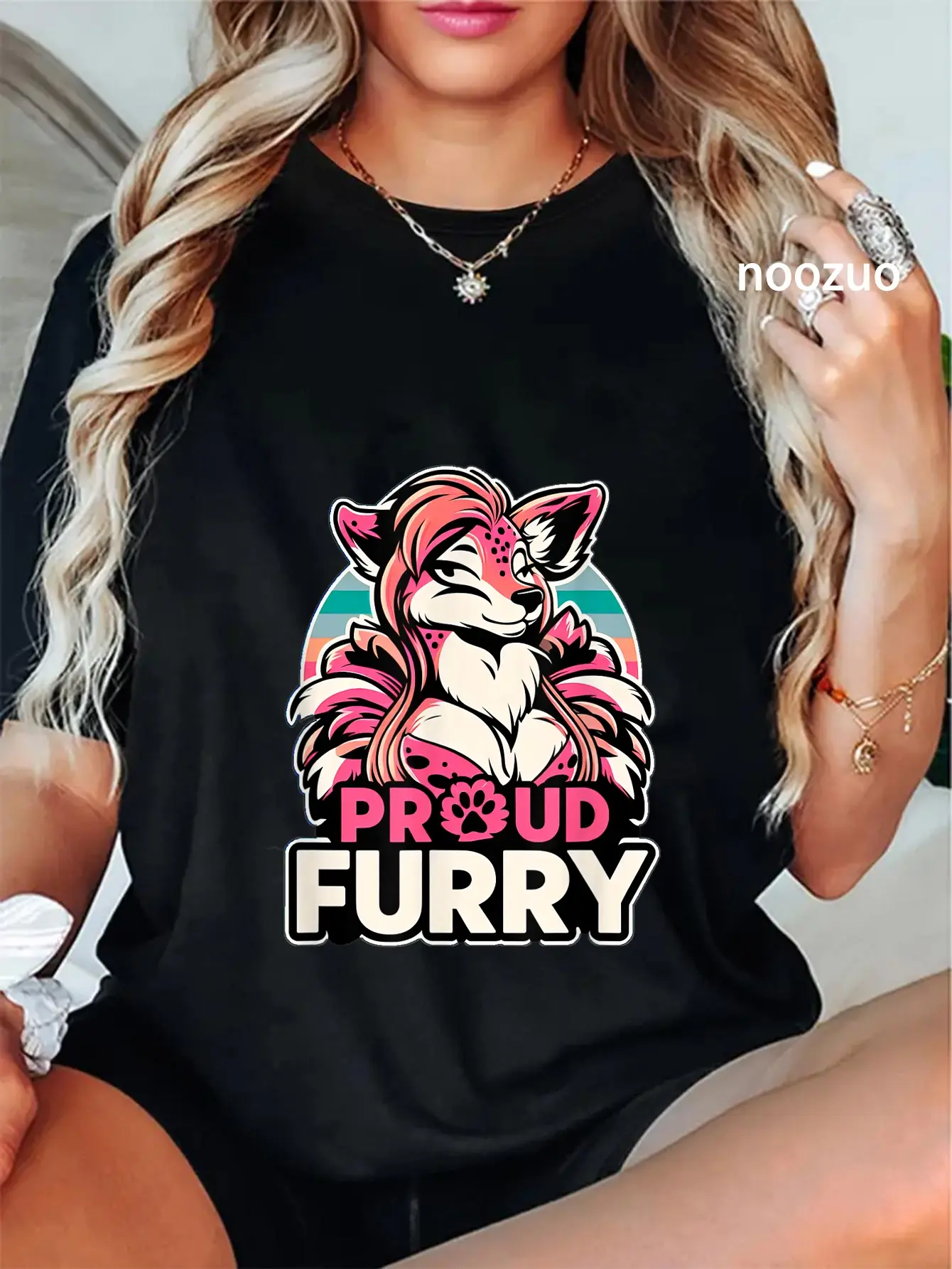 Vintage Proud Furry Graphic T-Shirt, Unisex 100% Cotton Round Neck Short Sleeve Tops for Everyday Casual Wear and Cosplay, Shortsleeve, Women, Crewneck, Tshirt, Playful, Casual Tee