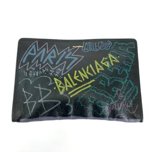 Pre-owned Balenciaga Calfskin Tote Bags Graffiti Print Leather Clutch Bag