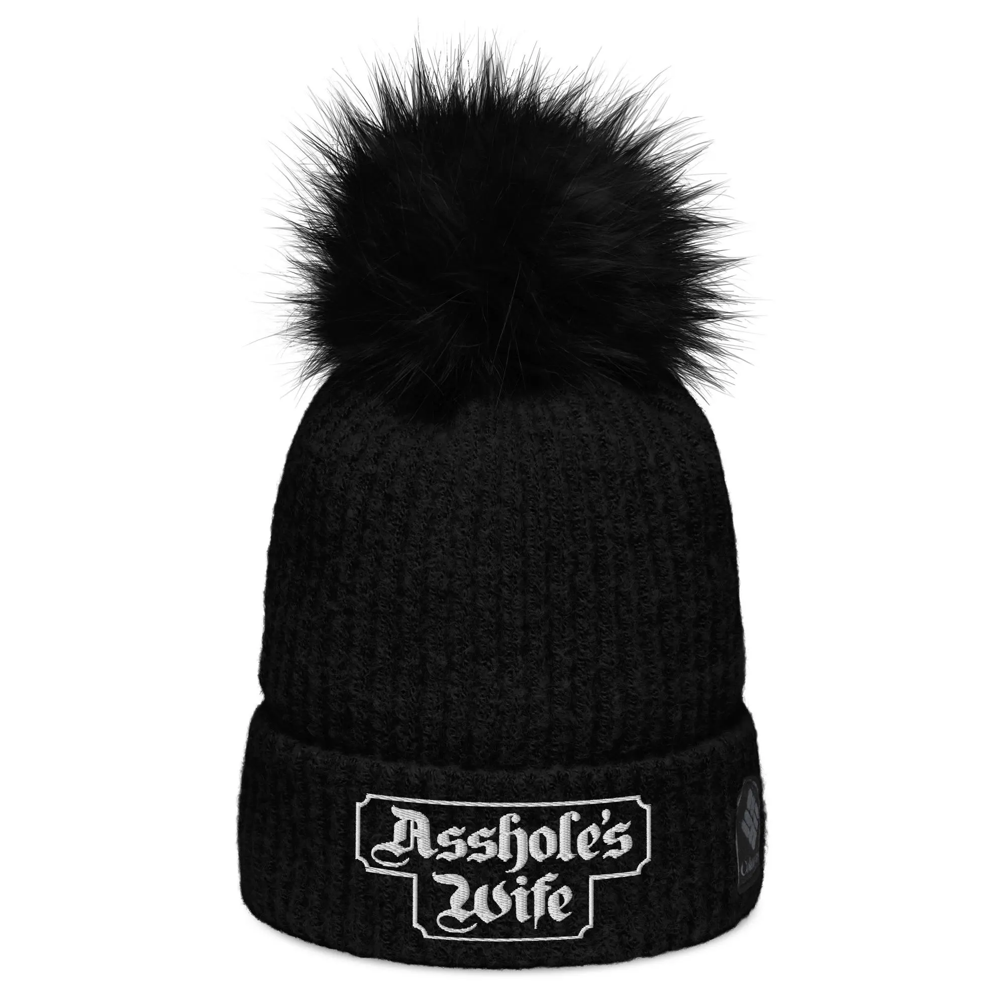 Columbia pom-pom beanie: "Asshole’s Wife"