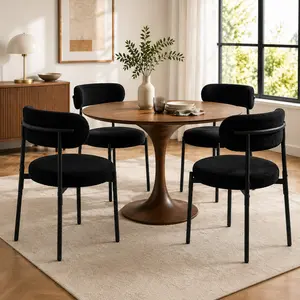 Mid-Century Dining Chairs Set of 4, Dining Chairs with Upholstered Seats and Round Backs With Metal Legs, Modern Kitchen Chairs for Dining Rooms and Restaurants
